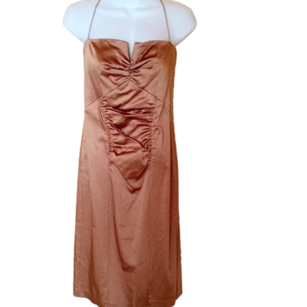 NICOLE MILLER Gold Glam Strappy Party Dress Gown Size 8